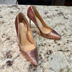 Jeweled by Badgley Mischka Rose Gold Jade Evening Heels Size 5 NIB